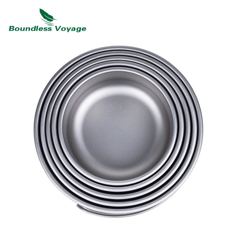Boundless Voyage Titanium Bowls Dishes Set with Folding Handle Outdoor Camping Portable Plate Saucers Tableware 5 Packed Ti1096T