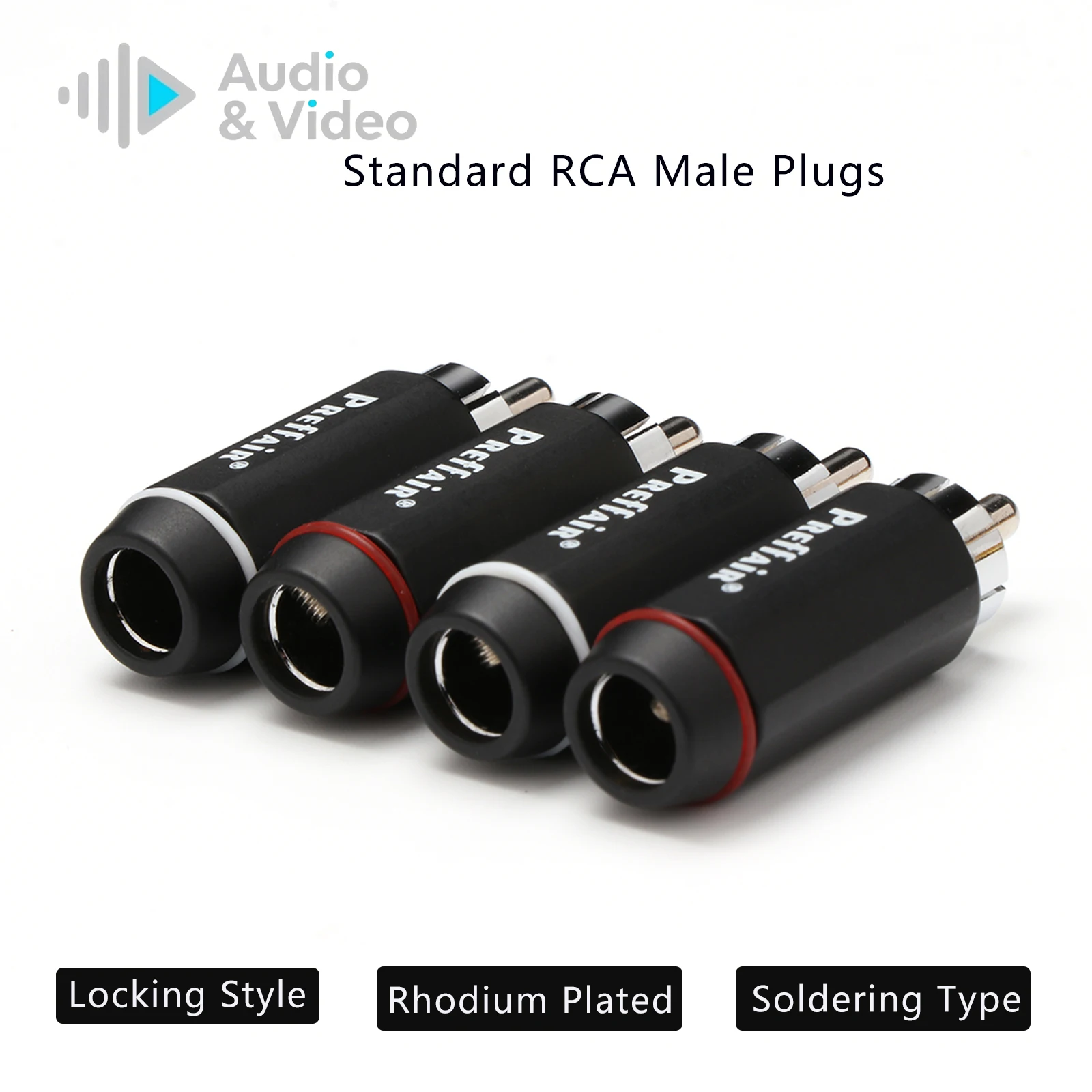 4 Stück RCA-Stecker Vergoldeter RCA-Stecker mit Verriegelung Lötfreier Stecker RCA-Anschluss Männlich Lötbarer Video-Anschluss – Detail 9