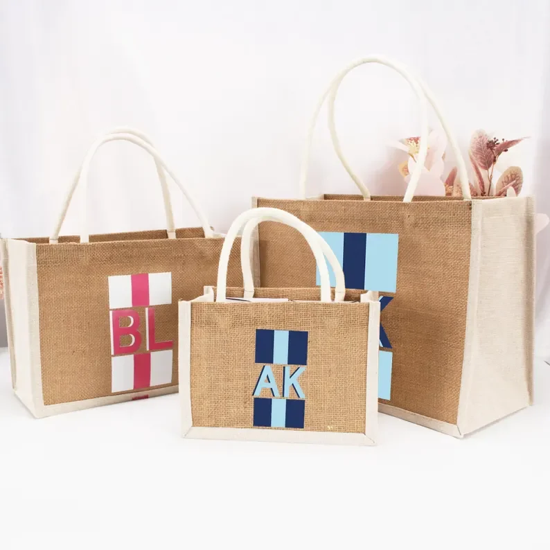

Personalized Shadow Monogram Jute Carryall Bag Striped Shadow Monogram Bag Custom Jute Tote Shopping Bag Bridesmaid Gift