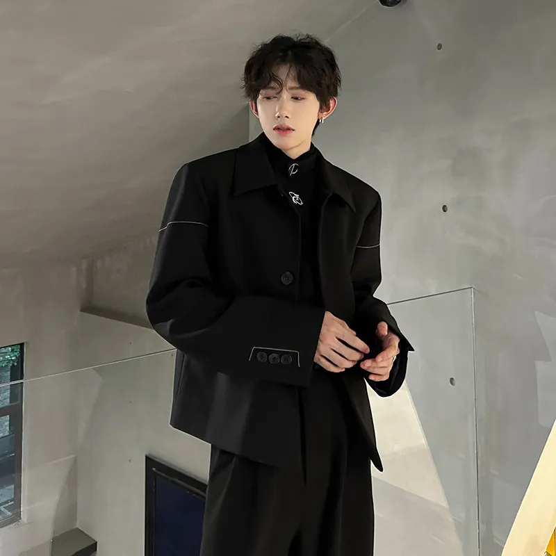 

oulder Pad ort Men's Suit Jaet Sli Spring Autumn Casual Western Sle Polyester Fiber Thiened Long Sve Coat