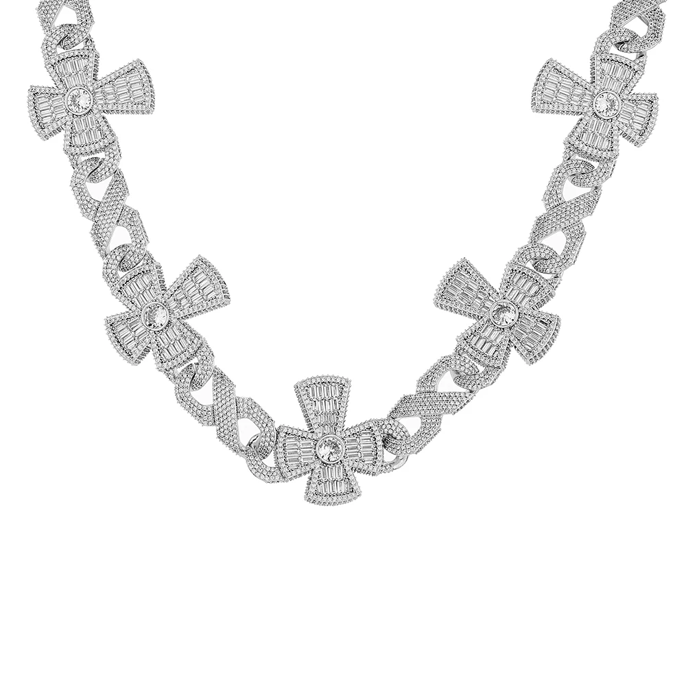 HHIOK Thick 16mm Infinite Cross Cuban Link Necklace Iced Out Brass Inlaid With Bling Zircon Fine Hip Hop Luxury Jewelry For Men