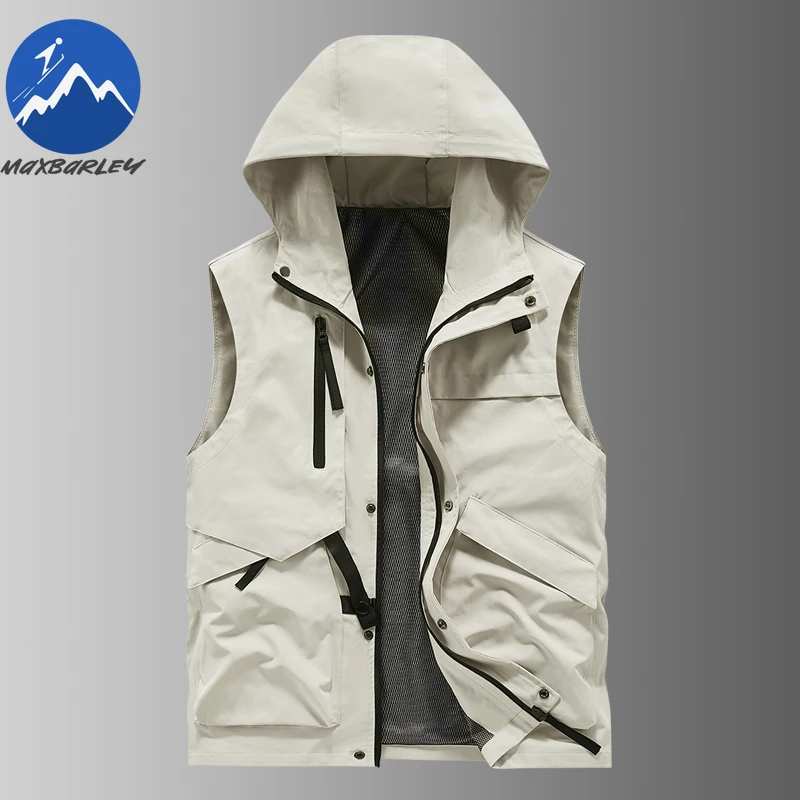Maxbarley New Men Vest Fashion Hood Outdoor Photography Windproof Gilet Casual Multi Pocket Lightweight Autumn Sleeveless Vests - Image 4