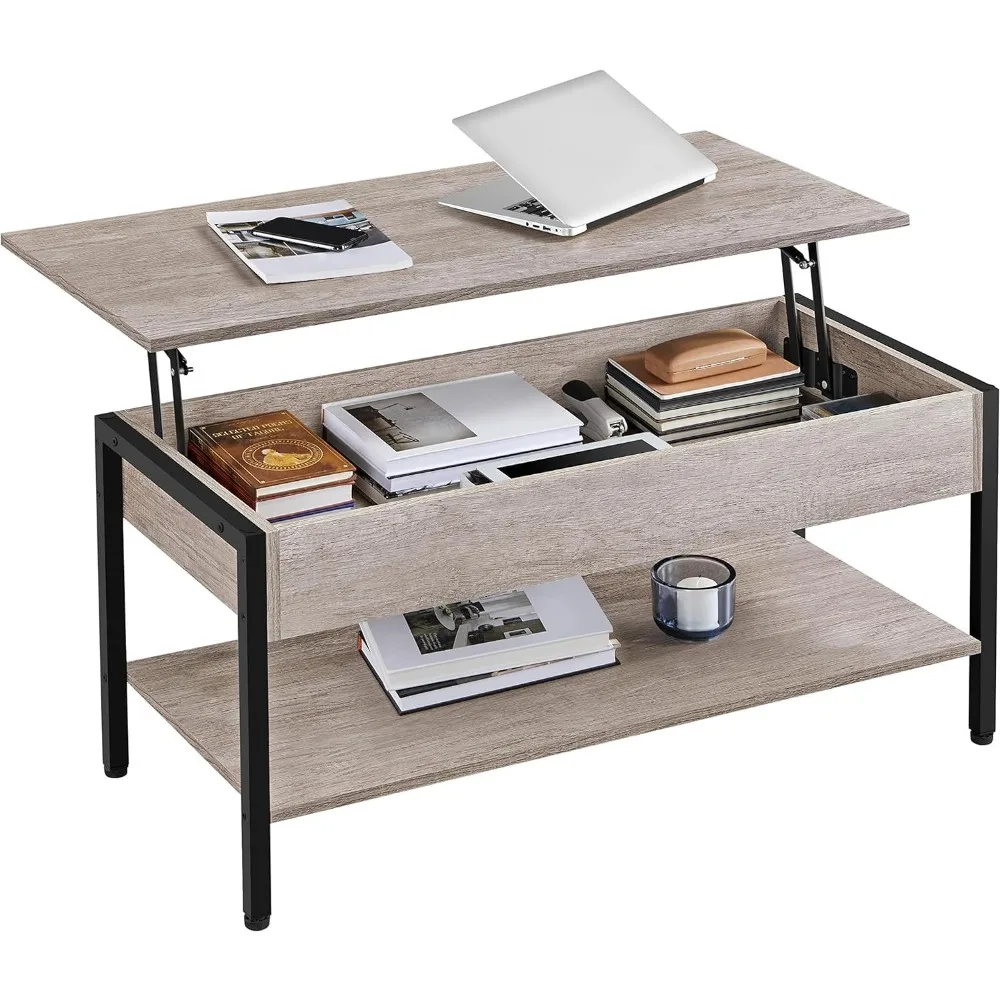 Lift Top 41 in Coffee Table with Hidden Storage Compartment, Wooden Lift Up Central Table for Living Room