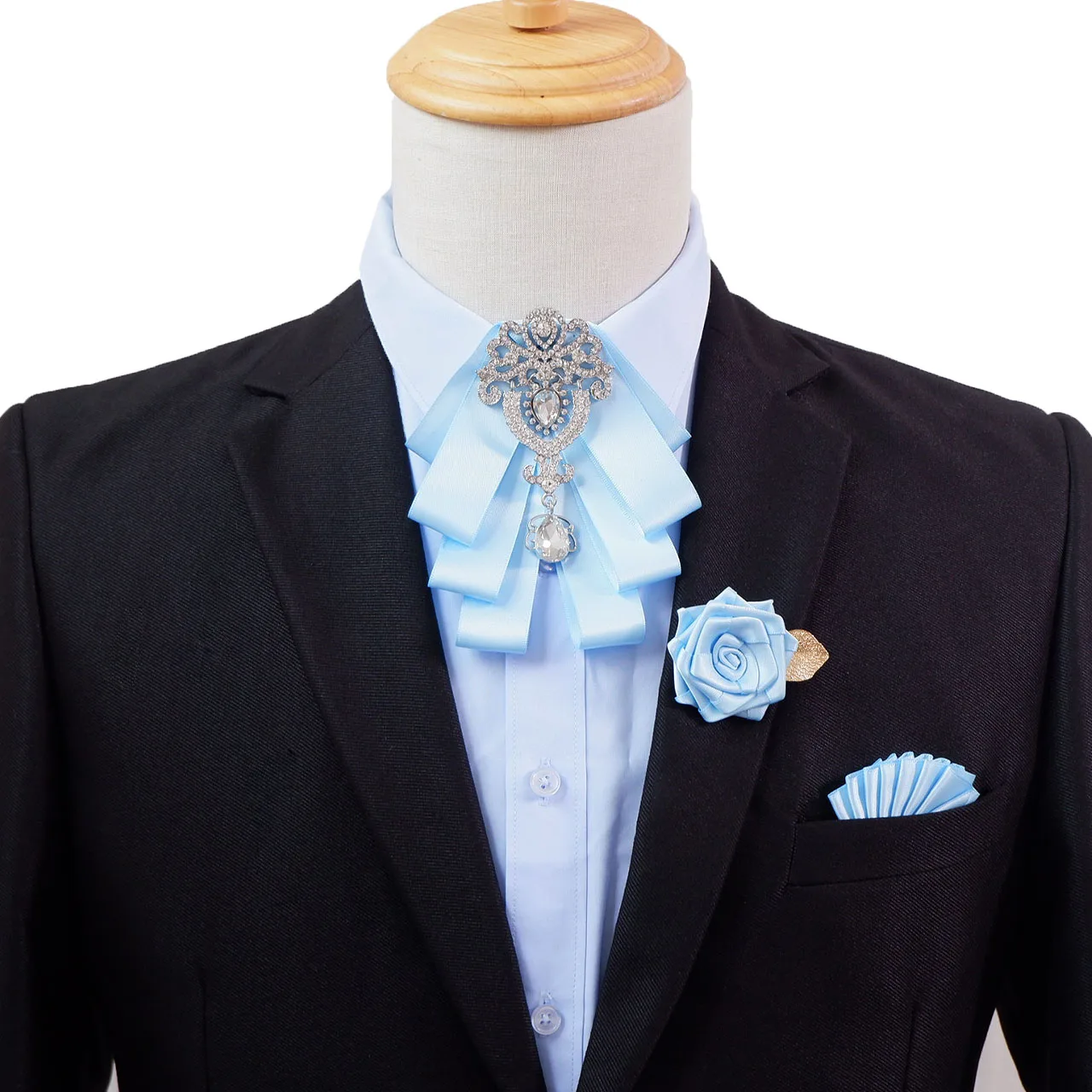 Men\'s Bow Tie Brooch Set British Korean Business Banquet Dress Suit Shirt Collar Flowers Men Wedding Bow-tie Brooches 3 Pcs Sets