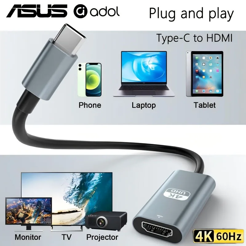 Adaptador USB C a HDMI para Monitor, Estaciones de Conexión 4K HDMI a USB C para Laptop MacBook Pro, Cable USB Tipo C a HDMI para iPad Air