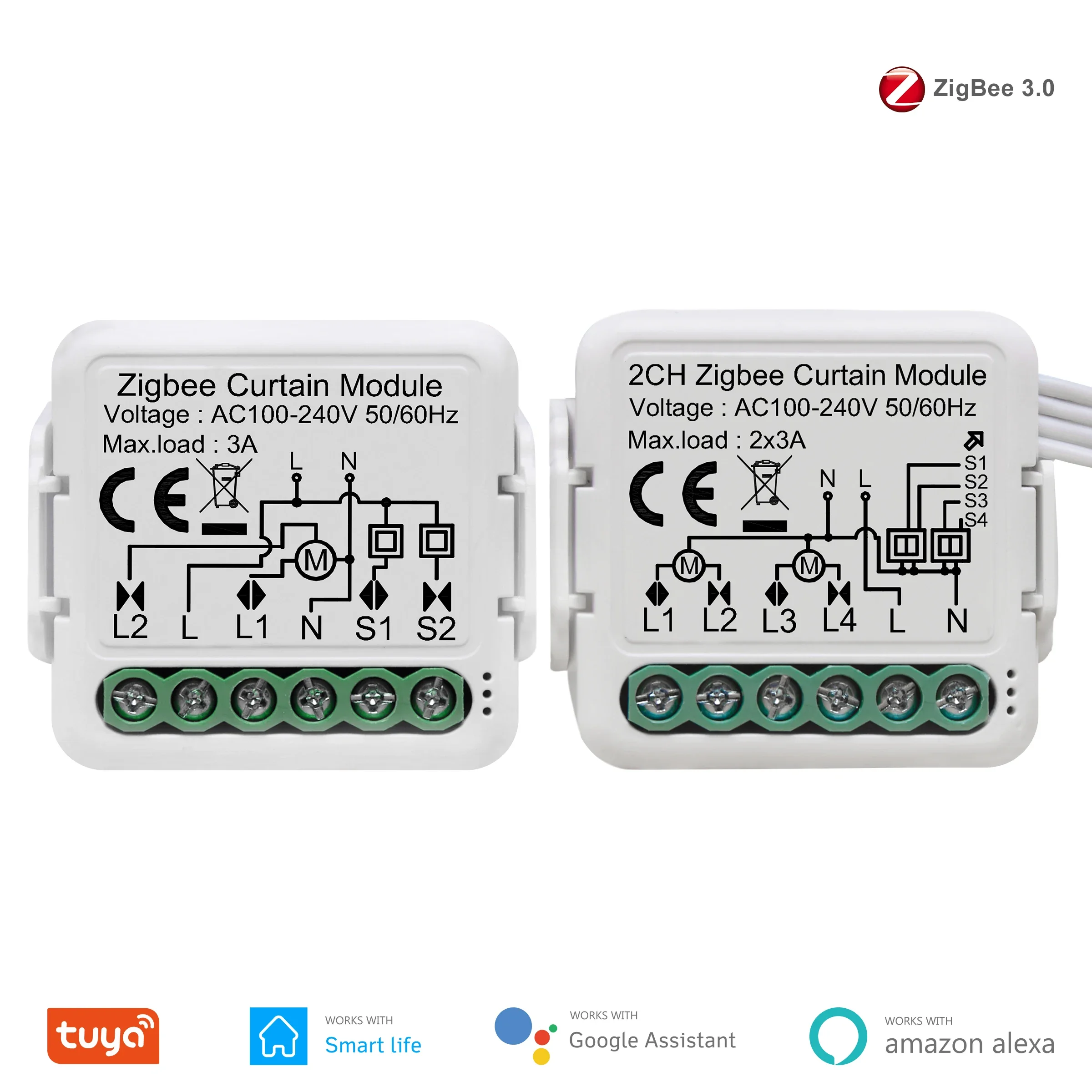 

Tuya ZigBee3.0 Smart Curtain Switch Module for Roller Blinds Shutter Electric Motor 1/2 Gang Work with Alexa Google Home