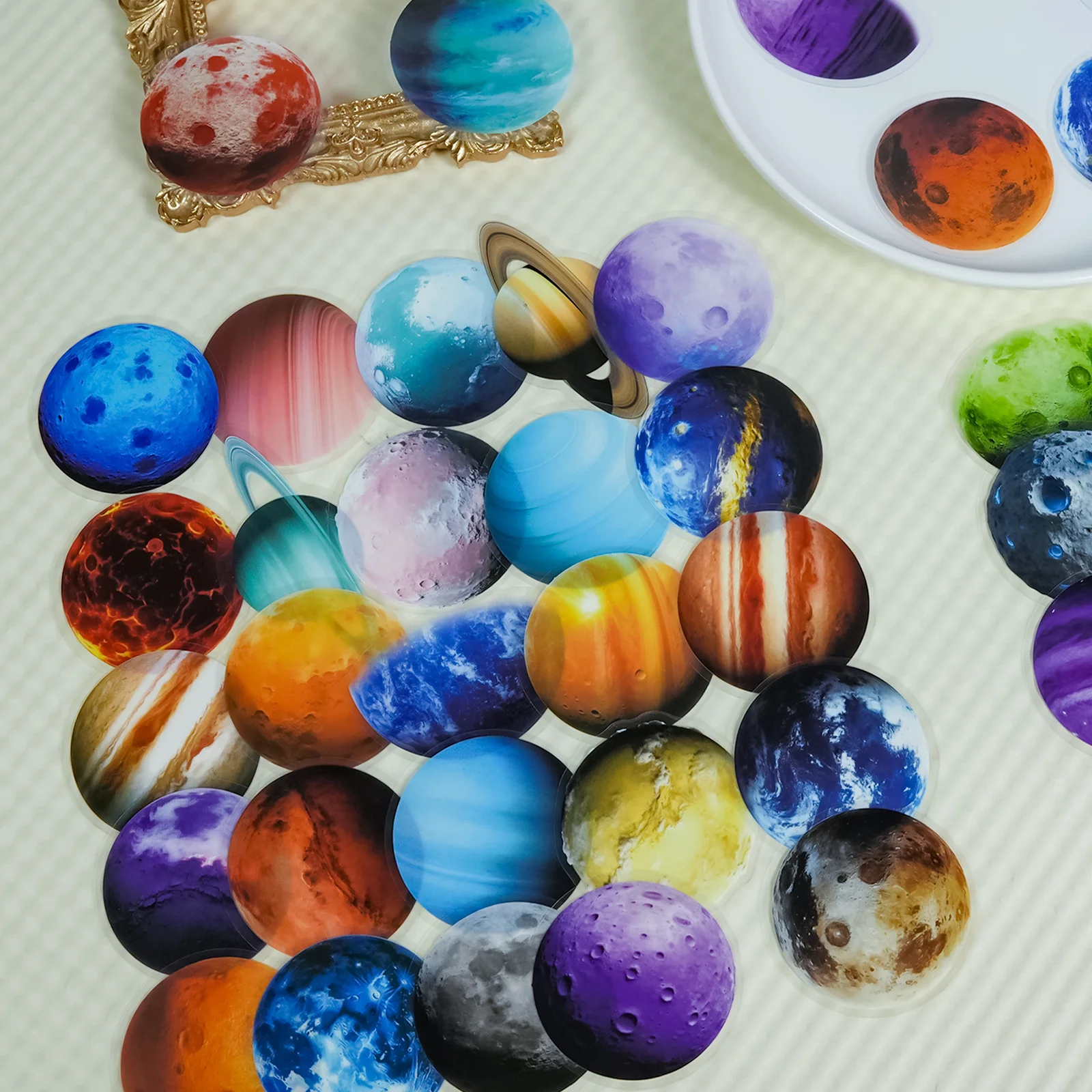 

56pcs Creative Space Planet Stickers Transparent High-definition Colorful Planet Sticker Kids Gifts Happy Birthday Party Decor