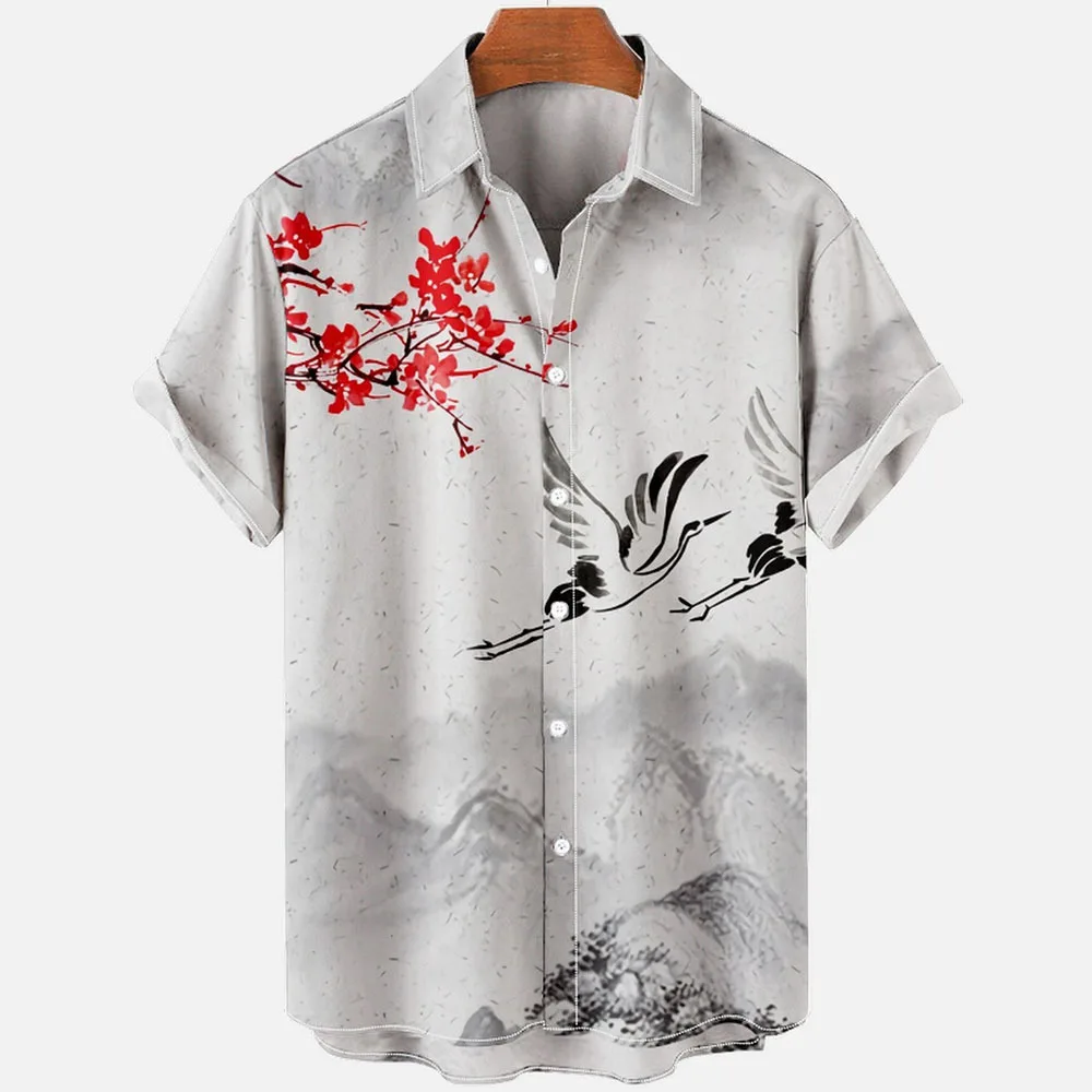 Hot summer men's shirt 3D Chinese style plum print China-Chic casual loose short sleeve large T-shirt S-5XL quick delivery