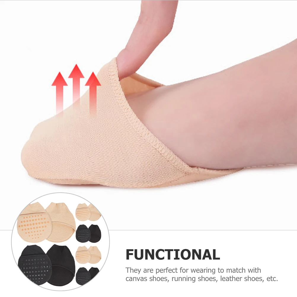

6 Pairs Anti Slip Half Socks Women Black Beige 3 Each Breathable Forefoot Comfort Non Skid Summer Invisible Sock Liners Foot