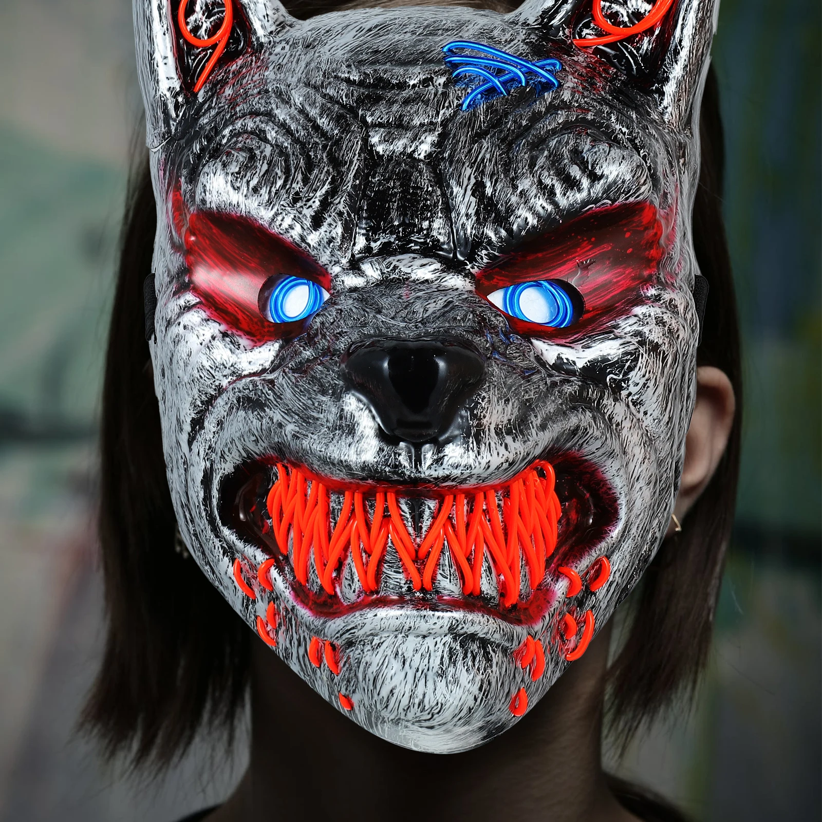 

1Pcs Halloween LED Glow Wolf Head Mask Light Up Scary Horror Mask Party Supplies Costume Party Supplies Face Cover for Halloween