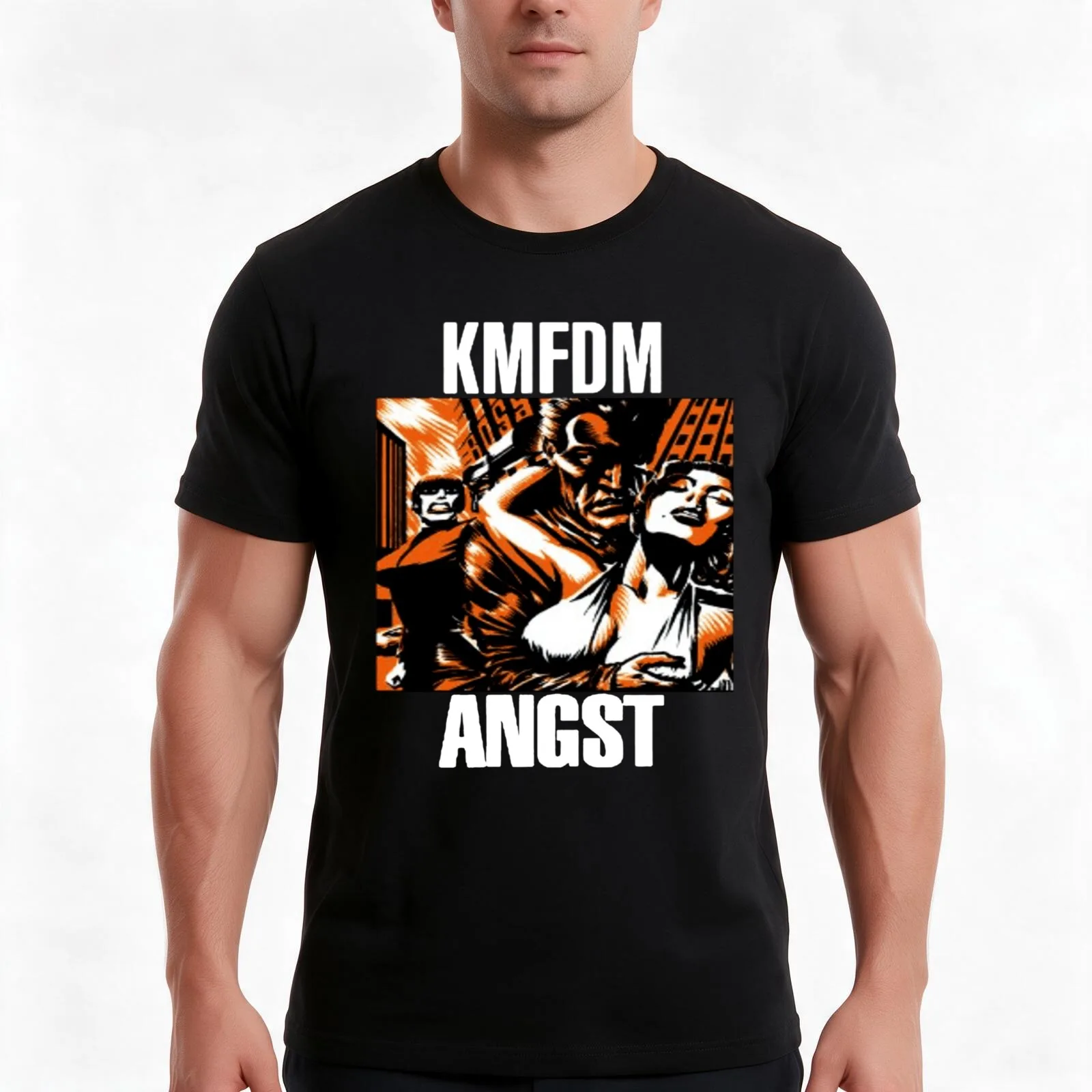 KMFDM ANGST T-Shirt Summer Casual Cotton Tee Oversized Streetwear Tops Vintage Graphic Print Loose Fit Short Sleeve