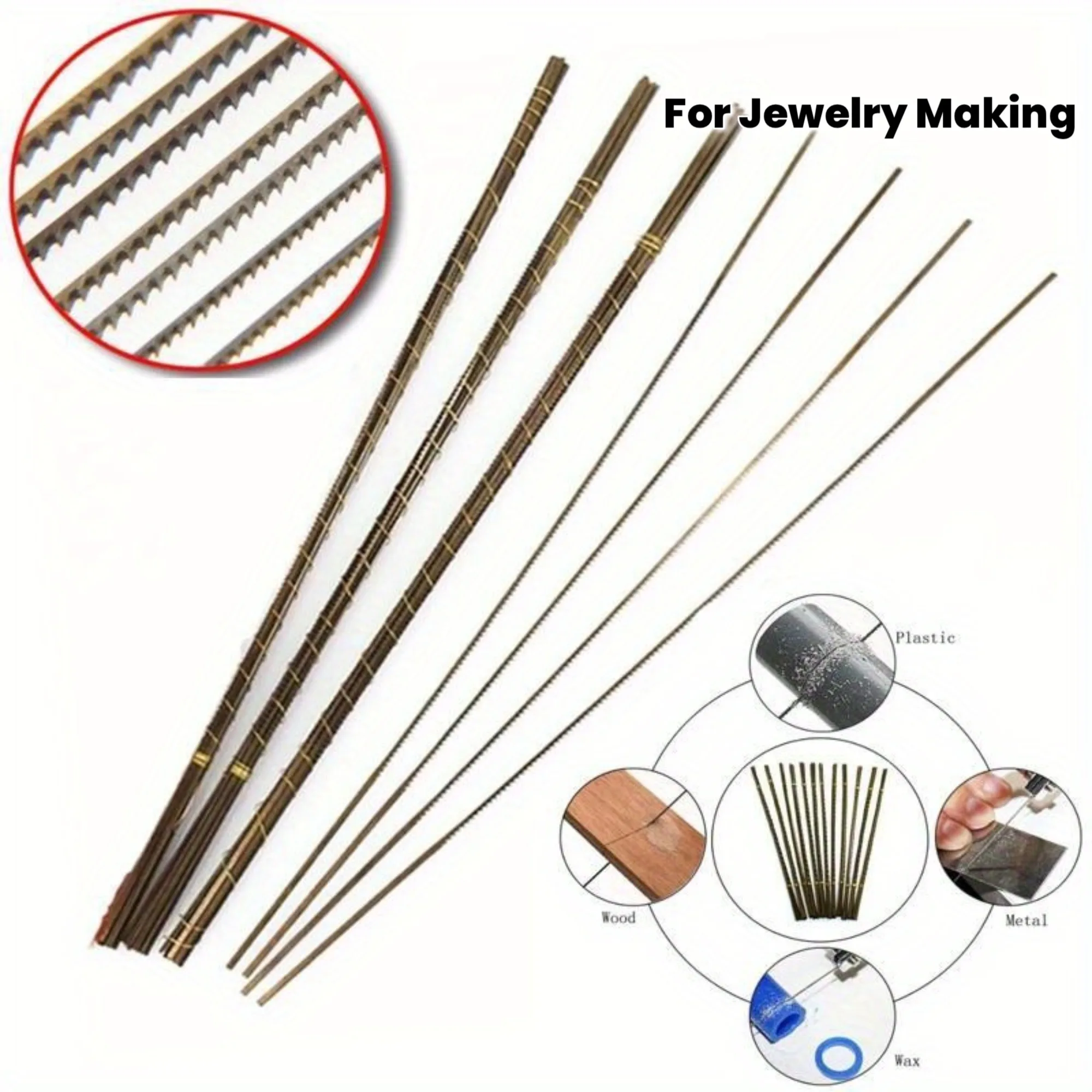 144Pcs Jewelry Saw Blade Kit U-Shaped Jig Saw Blades Assorted Sizes 0-6 for Metal Woodworking Cutting Gold Silver Wire Pull Saw