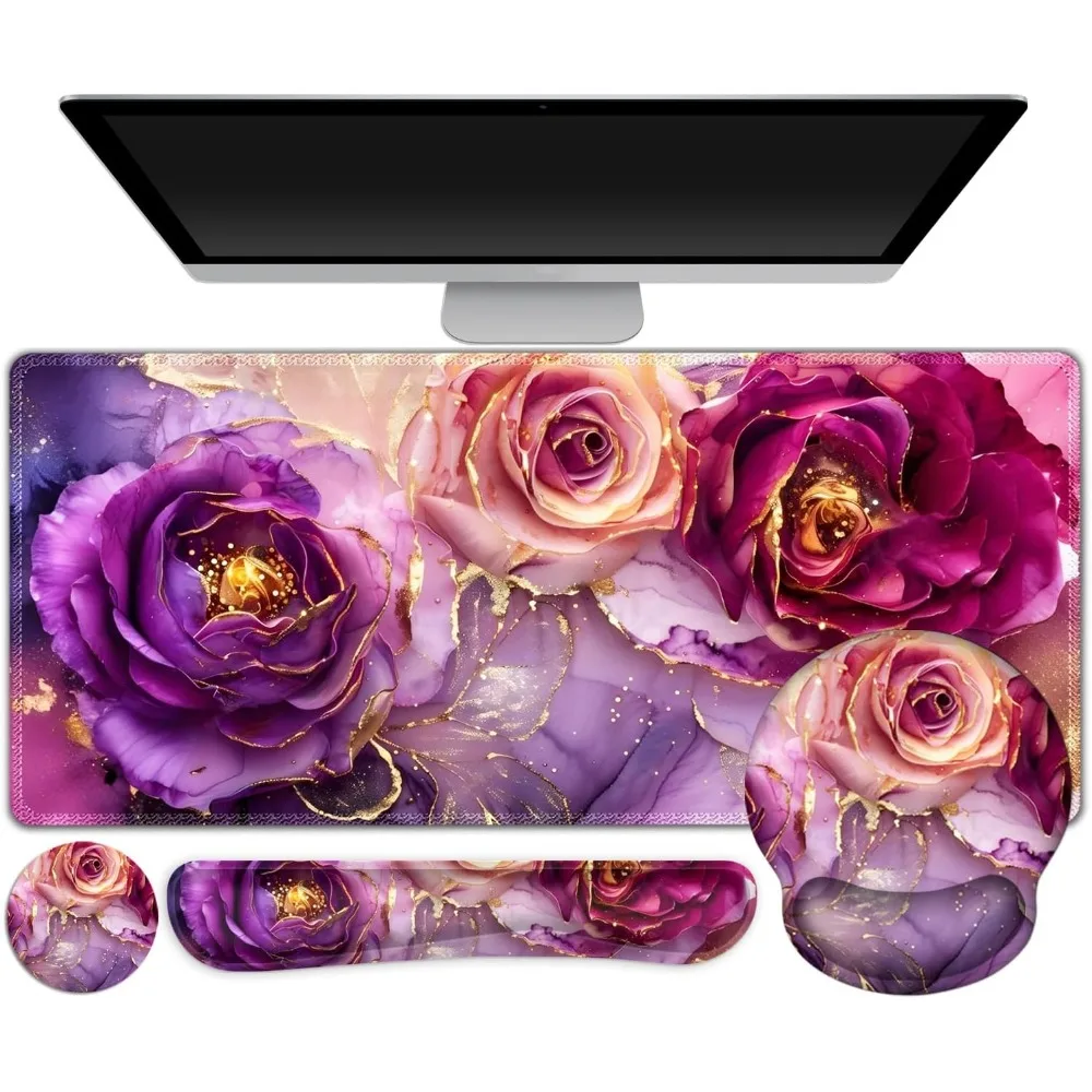 Ergonomic Desk Mat with Wrist Rests and Coaster Set for Home Office PC Use