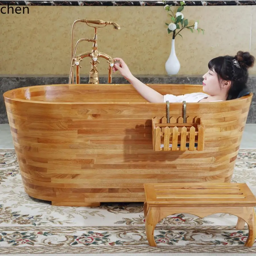 ZML Rubber Wood Barrel Bath Household Solid Wood Bathtub Wooden Soaking Bucket