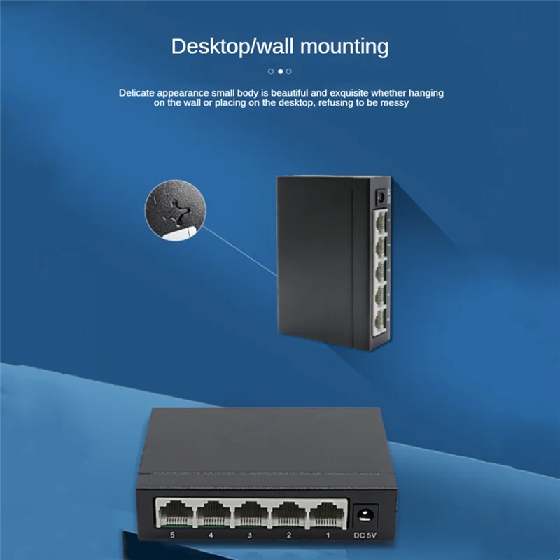 Switch de rede gigabit de portas VVNB-5, pequeno switch de rede divisor ethernet de 1000mbps para desktop e montagem na parede, plug and play