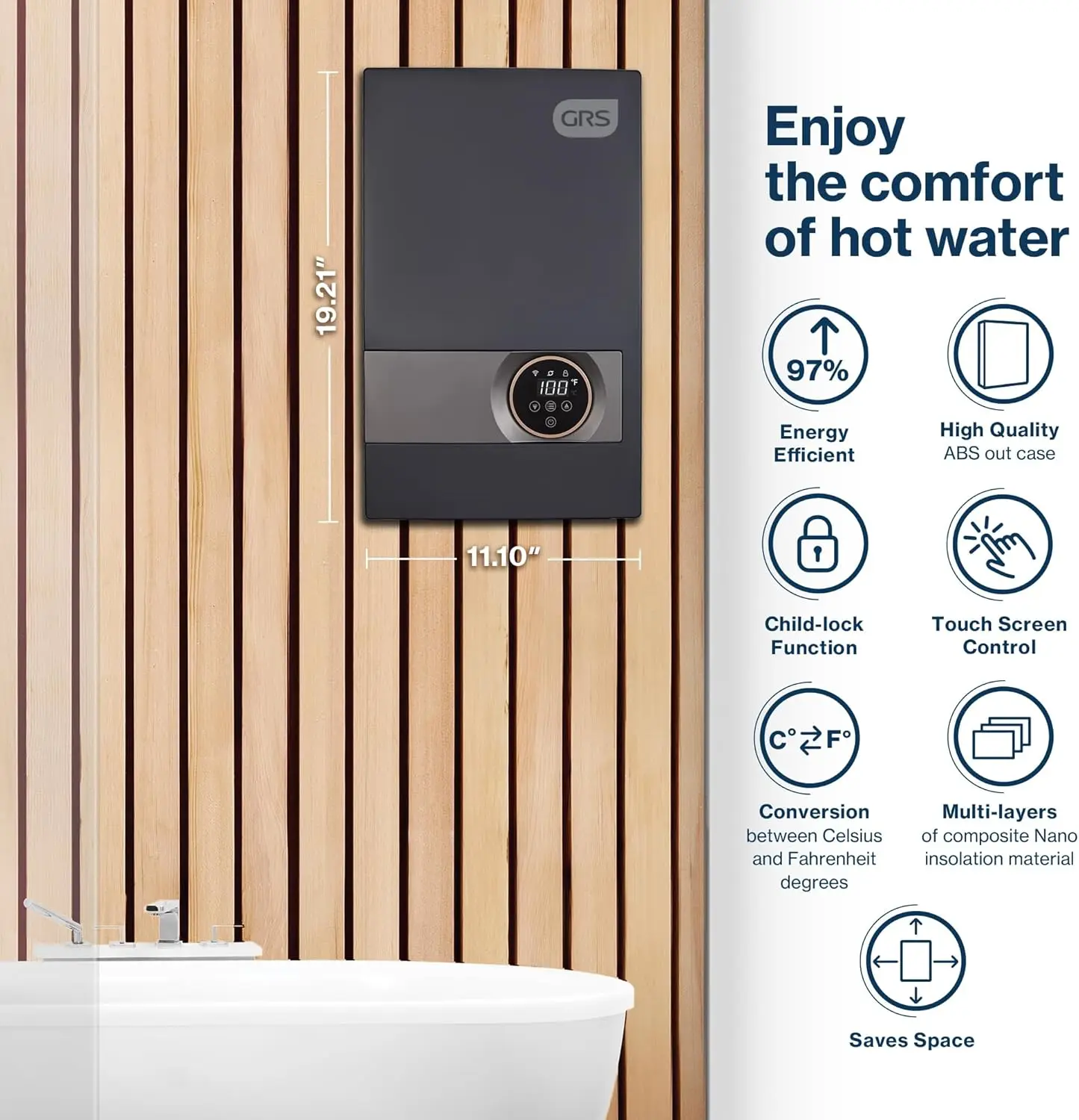 Tankless Water Heater Electric 27KW 240 Volt Instant Hot Water Heater 24-Hour Hot Water Supply for Shower Kitchen Whole House