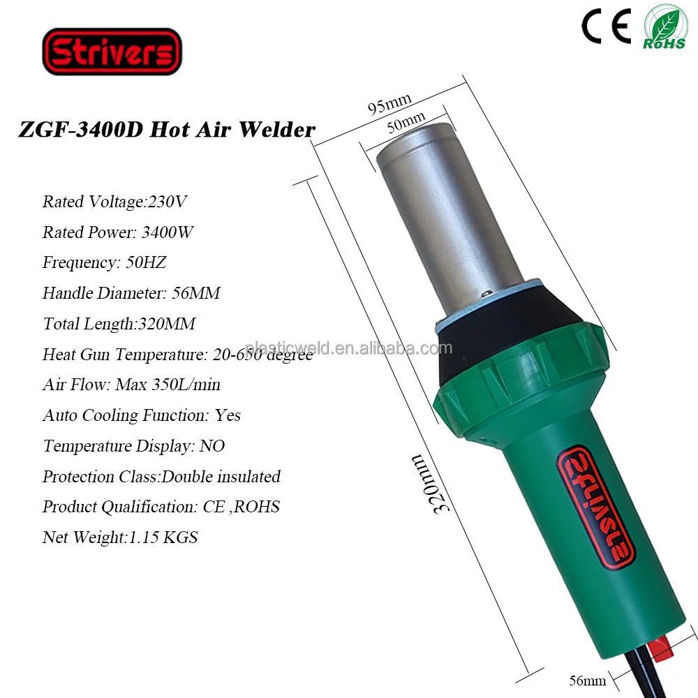 3400W 220V Farm Industrial Hot Air Blower Suit New Condition With Delay Shutdown Function For PVC HDPE Welding