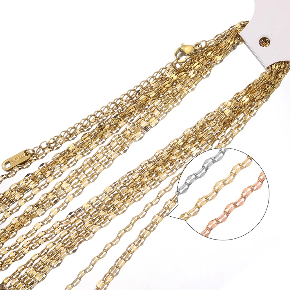 10pcs Plated  Gold Stainless Steel Lip Water Wave Chains Necklaces DIY 40cm+5cm Chains Suit Wholesale Bulk Sale Accessories