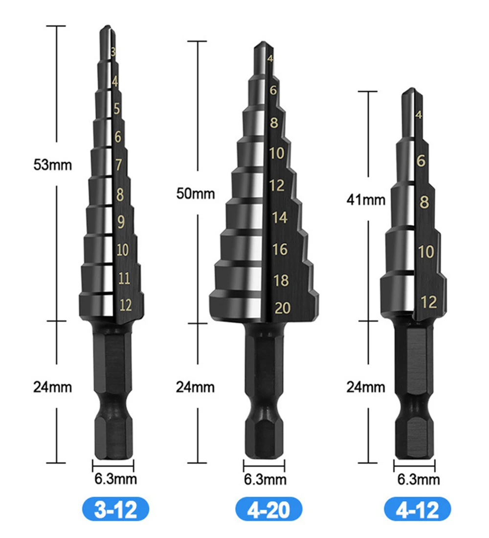 SMARLAN 3-12mm 4-12mm 4-20mm HSS prosto rowek zestaw wierteł stopniowych pokryte tytanem drewna Metal Hole Cutter rdzeń wiertła zestaw