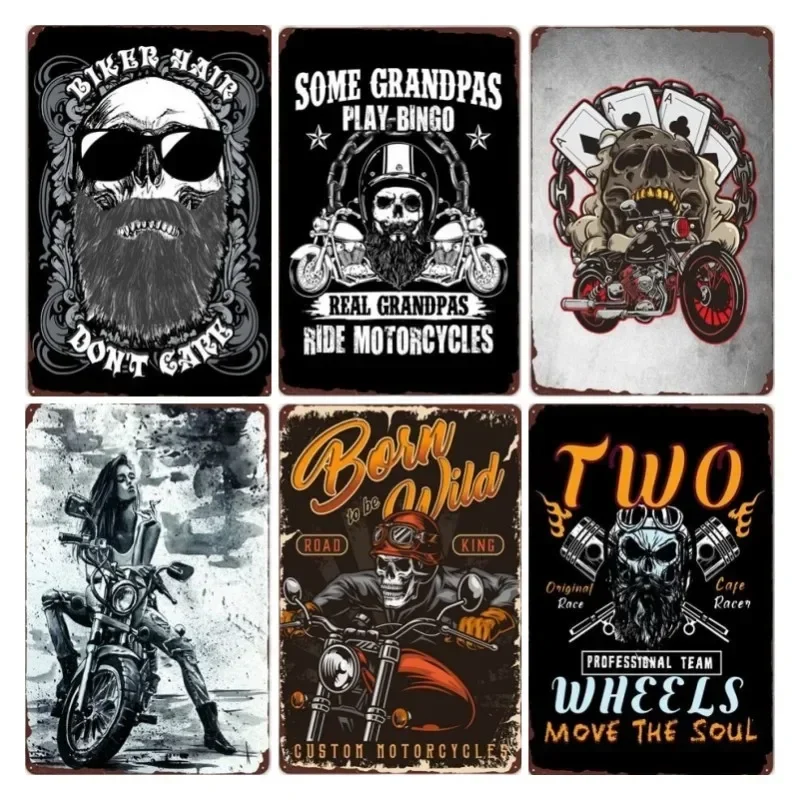 Motorcycle Metal Sign Rider Plaque Tin Sign Wild Biker Wall Poster Vintage Aesthetic Home Decor Wall Art Decoration