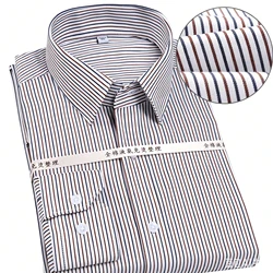 Cotton Stripe Men Dress Shirts Long Sleeve Luxury Striped Slim Fit Smart Casual Men Shirts No Pocket