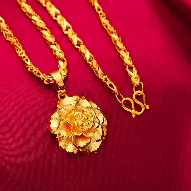 

Luxurious 18K gold necklace AU750 necklace fashionable flower pendant gift for friends for men and women