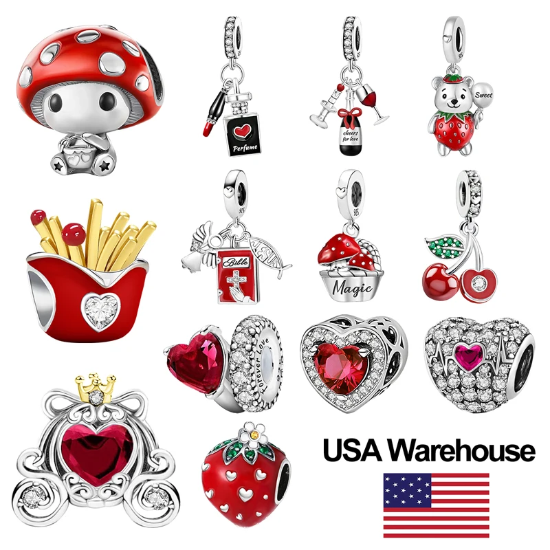 

Стерлингового Серебра 925, сладкая клубника, вишня, красная серия, очаровательный браслет из бисера, подходит для браслета, высокое качество, ювелирные изделия своими руками для женщин