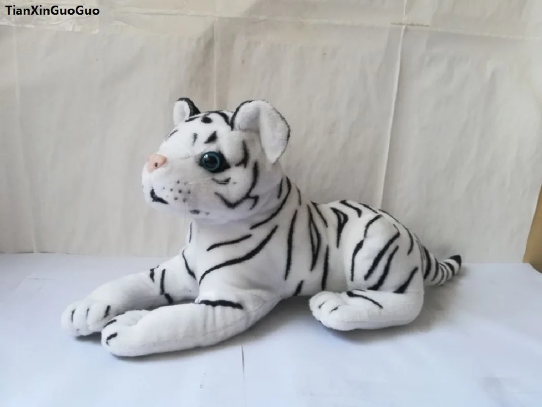 32cm White Tiger Plush Toy Simulation Baby Tiger Soft Doll Lovely Prone Tiger Xmas Gift for Babies about 32cm