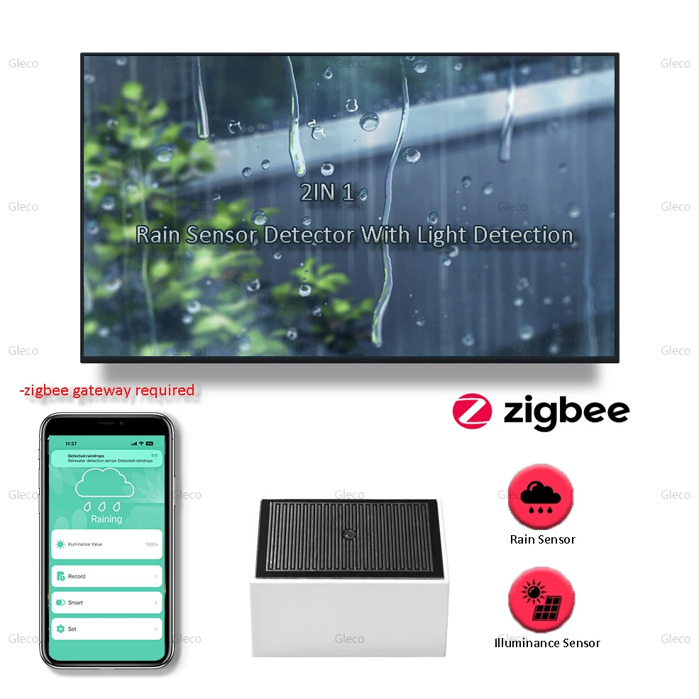 

Zigbee 3.0 Rain Sensor Detector Rain Drop Sensor Build-in Light Detection APP Real-time Monitor For Smart Home
