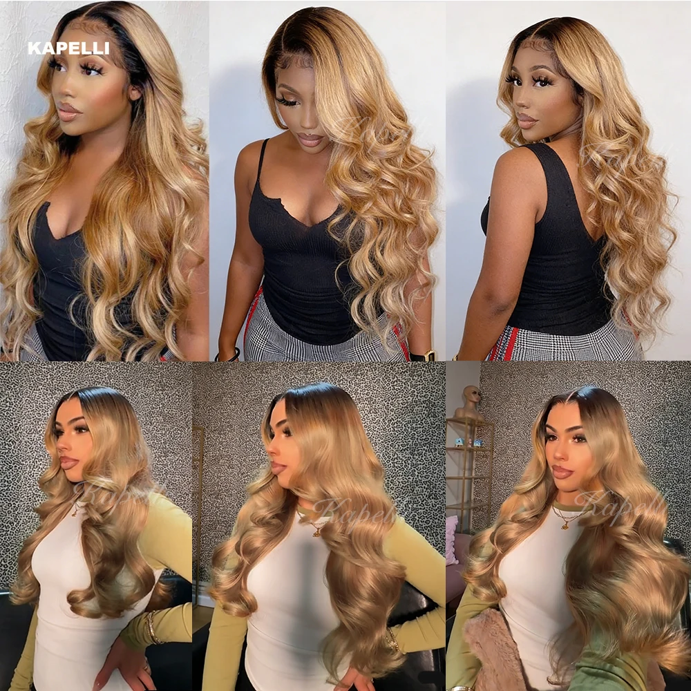 Honigblonde Body-Wave-Bündel aus 100% Echthaar mit 4x4-Verschluss, HD-Spitze, brasilianische Rohhaar-Extensions mit 13x4-Frontal. – Detail 1