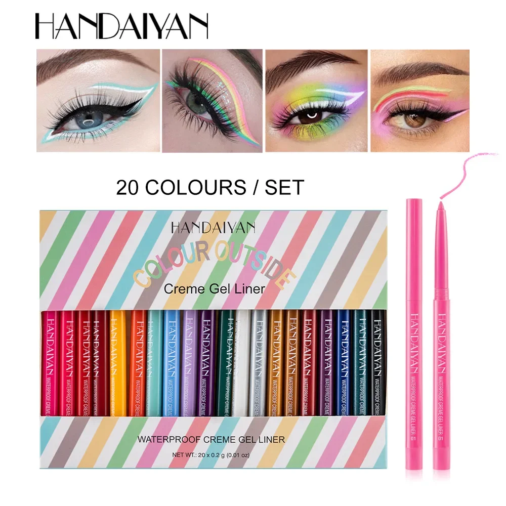 Impermeável Colorido Eyeliner Pencil Set, Long Lasting Eye Shadow, Matte Eye Liner, Maquiagem Cosmetic Gift Box, 20Pcs