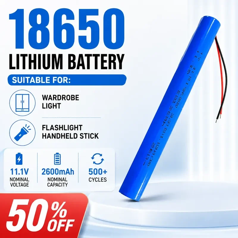 For 18650 Lithium Battery Pack 11.1V 3S Strip LED Wardrobe Light Flashlight Handheld Stick Rechargeable Battery