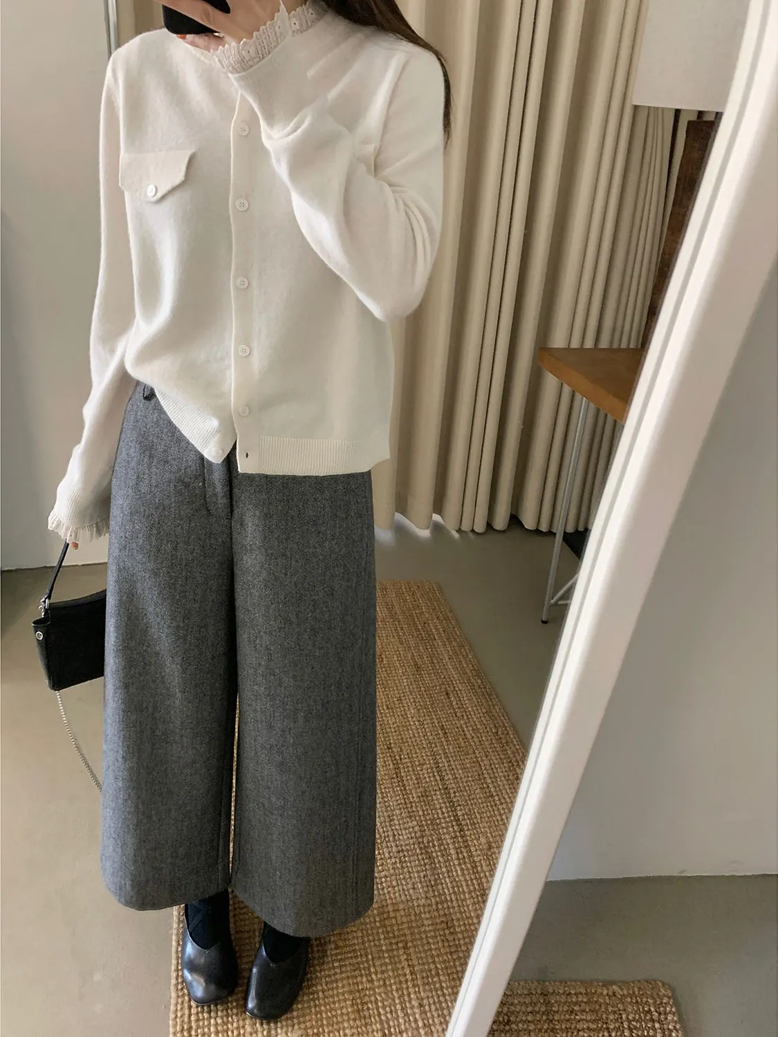 

Winter Faion Chic Loose Fit Fce Lined Wide Leg Casual Wool Blend Nine Tenths Pants for Women Casual Comfortable Trousers