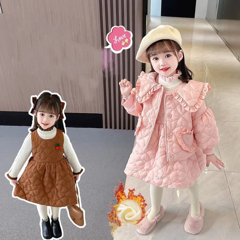 

Girls Clothing Autumn Winter Sets Sweet Ruffles Coats Dress Inside Plush Warm Coat Kids Baby Princess Children Clothes Christmas