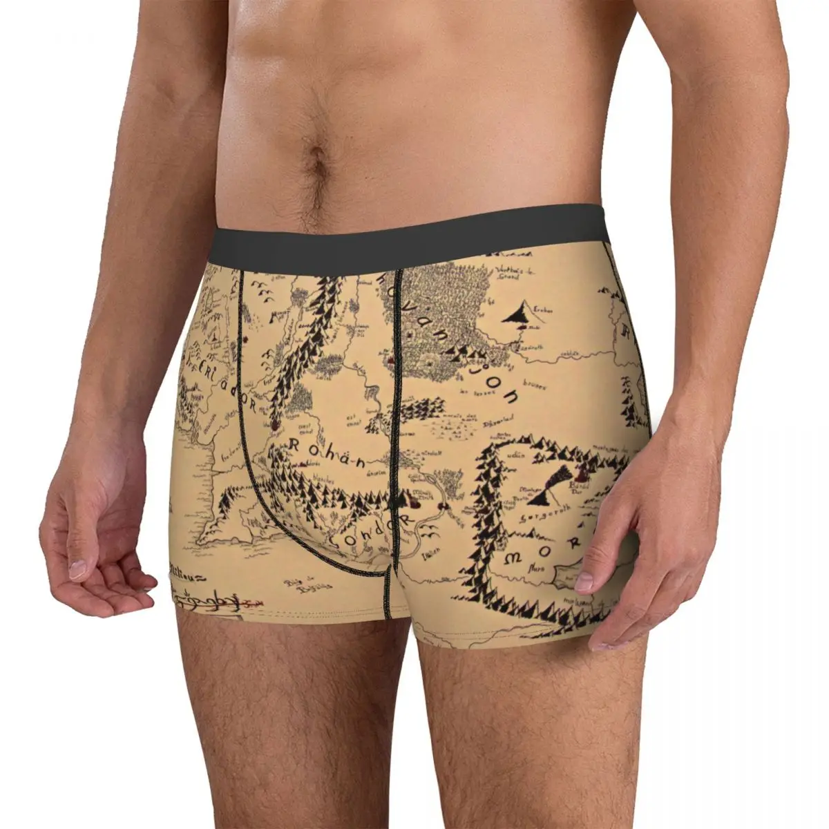 Ropa interior Retro con mapa de la Tierra Media para hombre, calzoncillos suaves con Humor mundial