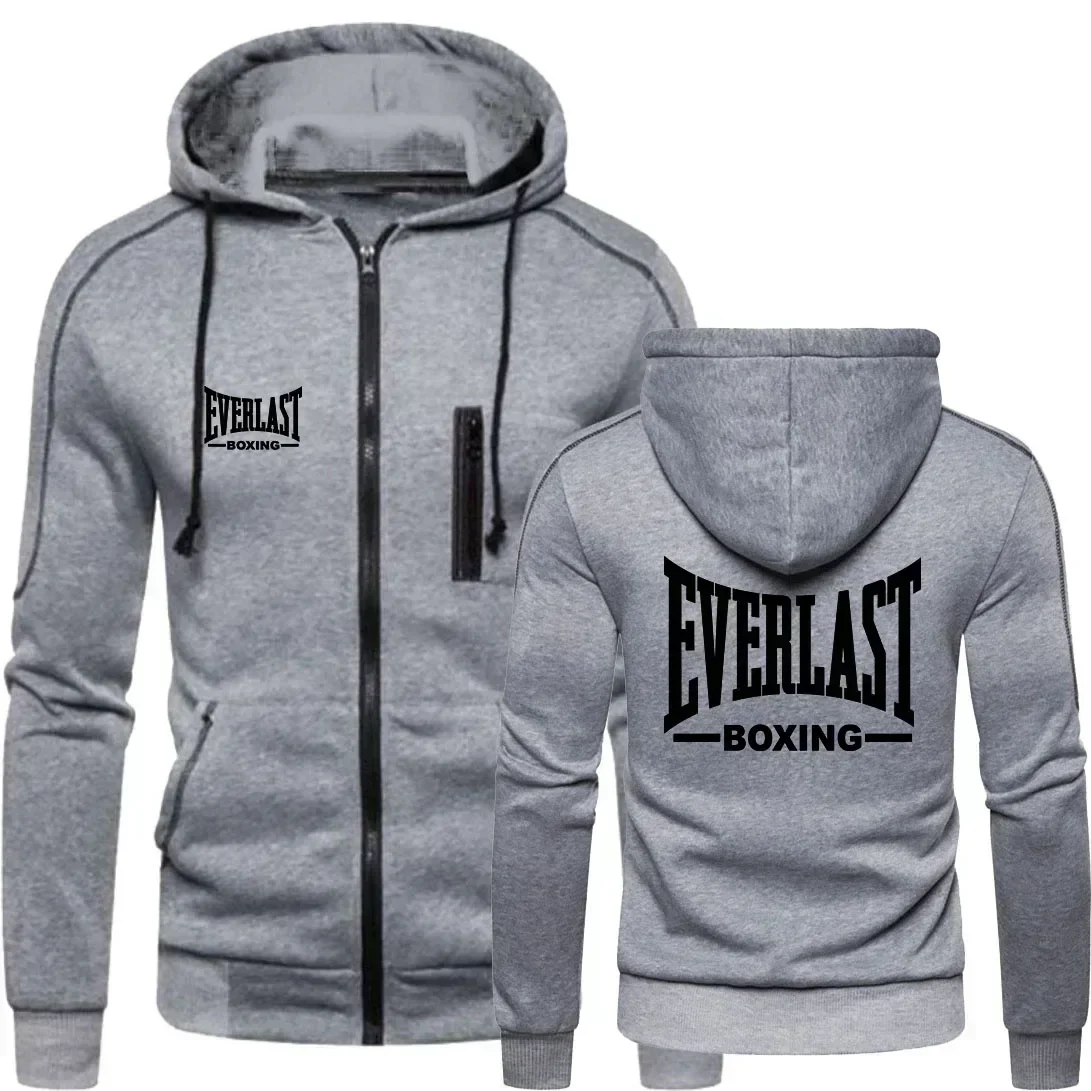 New EVERLAST Men's Autumn Winter Sportswear Simplicity Fashion zipper hoodie Solid Blazer Men's print Sportswear top Casual warm