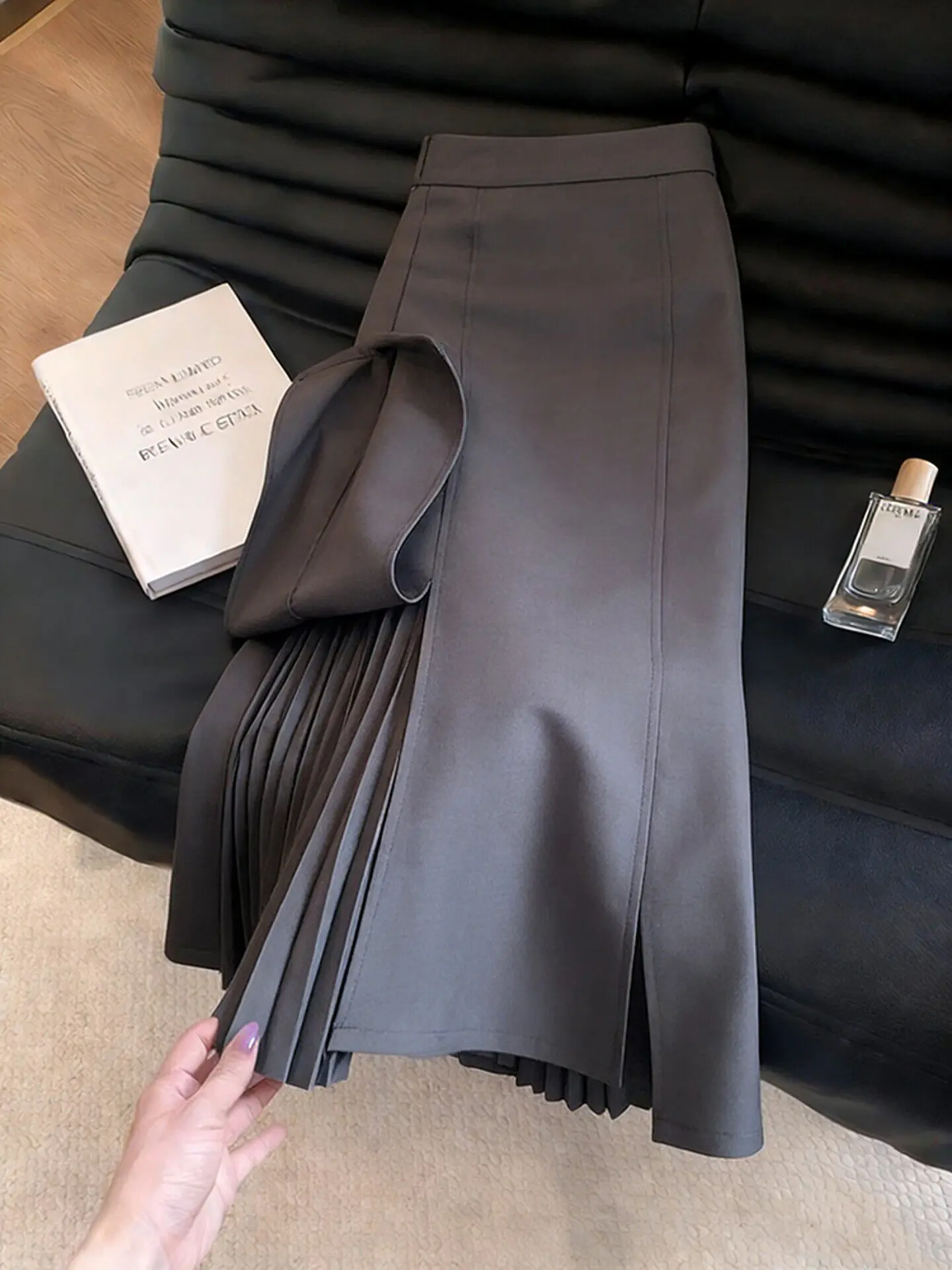 

Серая юбка-миди А-силуэта с высокой талией, в клетку, с уникальным дизайном, для женщин, весенняя коллекция, красивая, для офиса, с подкладкой из полиэстера