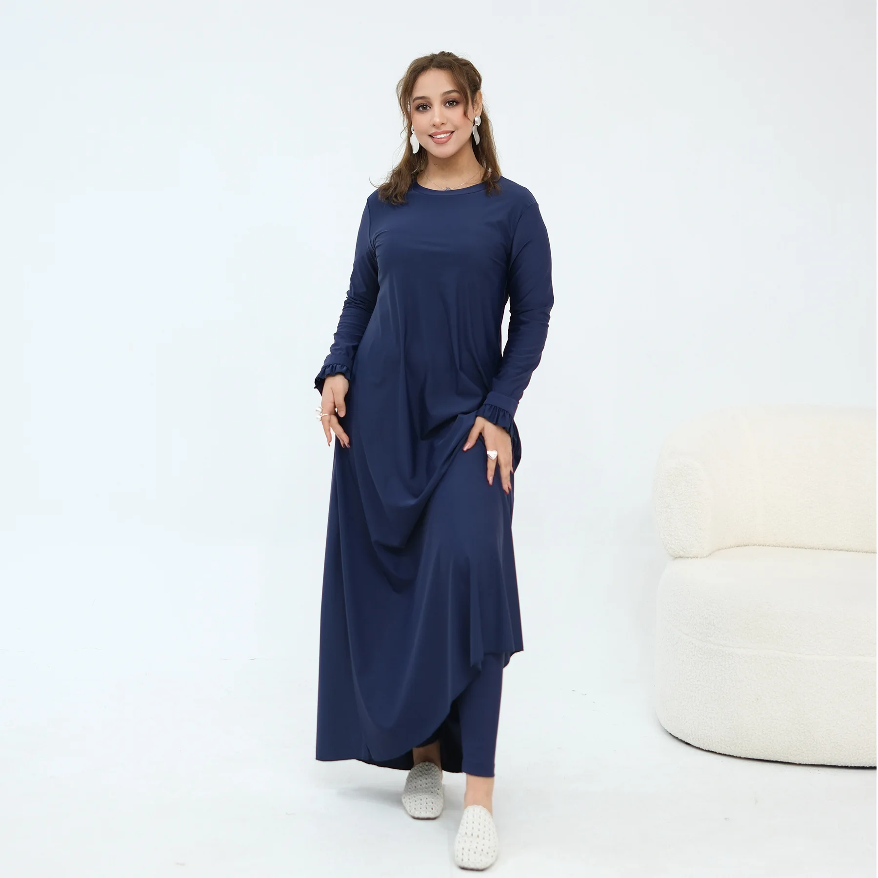 

Комплект из 2 предметов: мусульманский купальник-буркини для женщин, однотонный, с длинными рукавами и брюками, полностью закрытый, двойной комплект для плавания