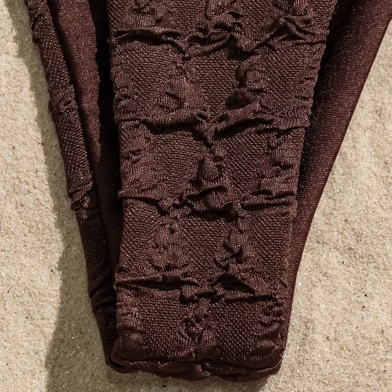 Sexy Coffee Wrinkled String Halter Bikinis Sets Two Pieces Tie Thong Swimsuit Bathing Suit Swimwear Biquini Bakini Tankini