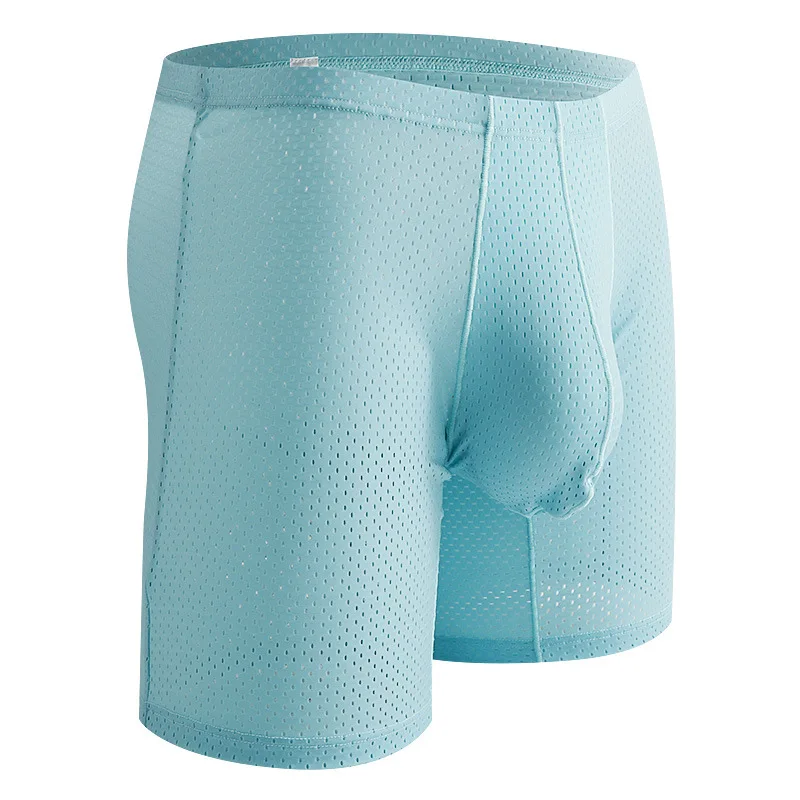 Men's Boxer Shorts Mesh Underwear Breathable U Convex Pouch Panites Man Solid Middle Long Leg Underpant Cueca Calzoncillo M-XXL