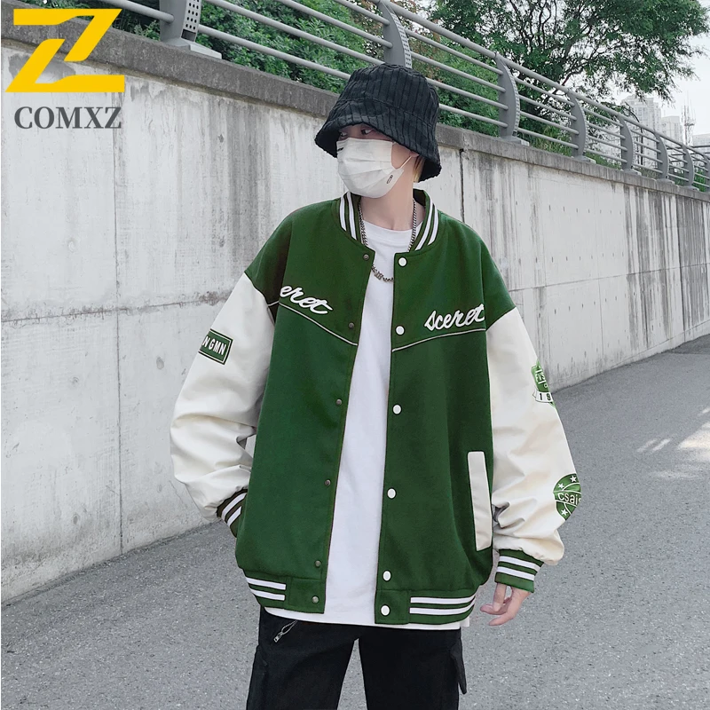 

COMXZ Autumn Mens Baseball Jacket Classics Stand Collar Travel Coat Casual Letter Print Color Block Lightweight Fashion Jacket​