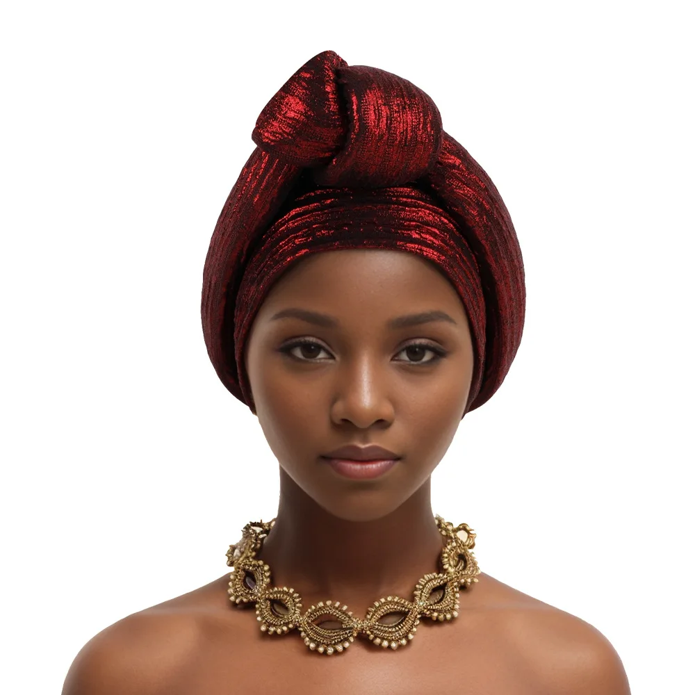 

Handmade Big Knotted African Turban Cap Headtie Female Head Wraps Nigeria Wedding Party Headpiece Pre-Tied Headscarf Bonnet 2024