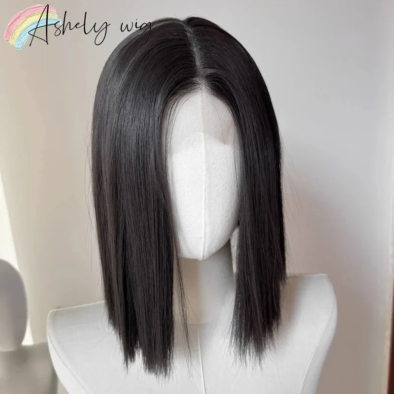 

12inch Short Wig for Women 13*4 Lace Front Wig Black Straight Glueless Wig High Temperature Fibers Synthetic Lace Front Wigs