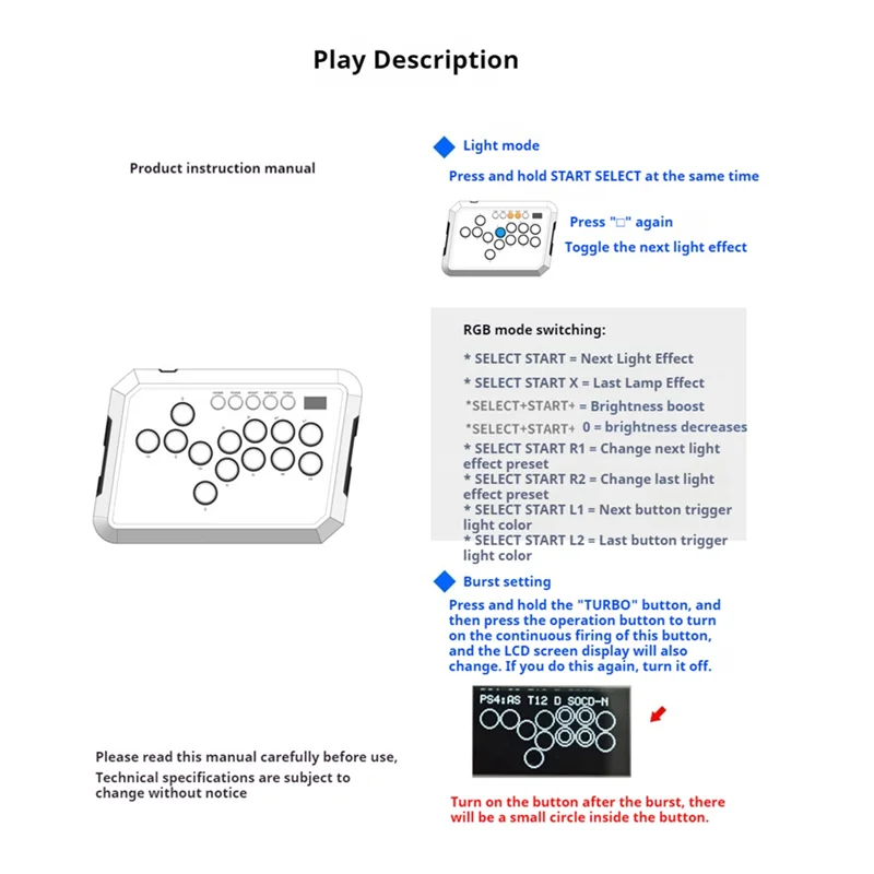 GO-A50 Hitbox Controller Tastiera da gioco RGB Light Arcade Joystick Controller per PS4/PS5/PC/Steam Fightstick Tastiera