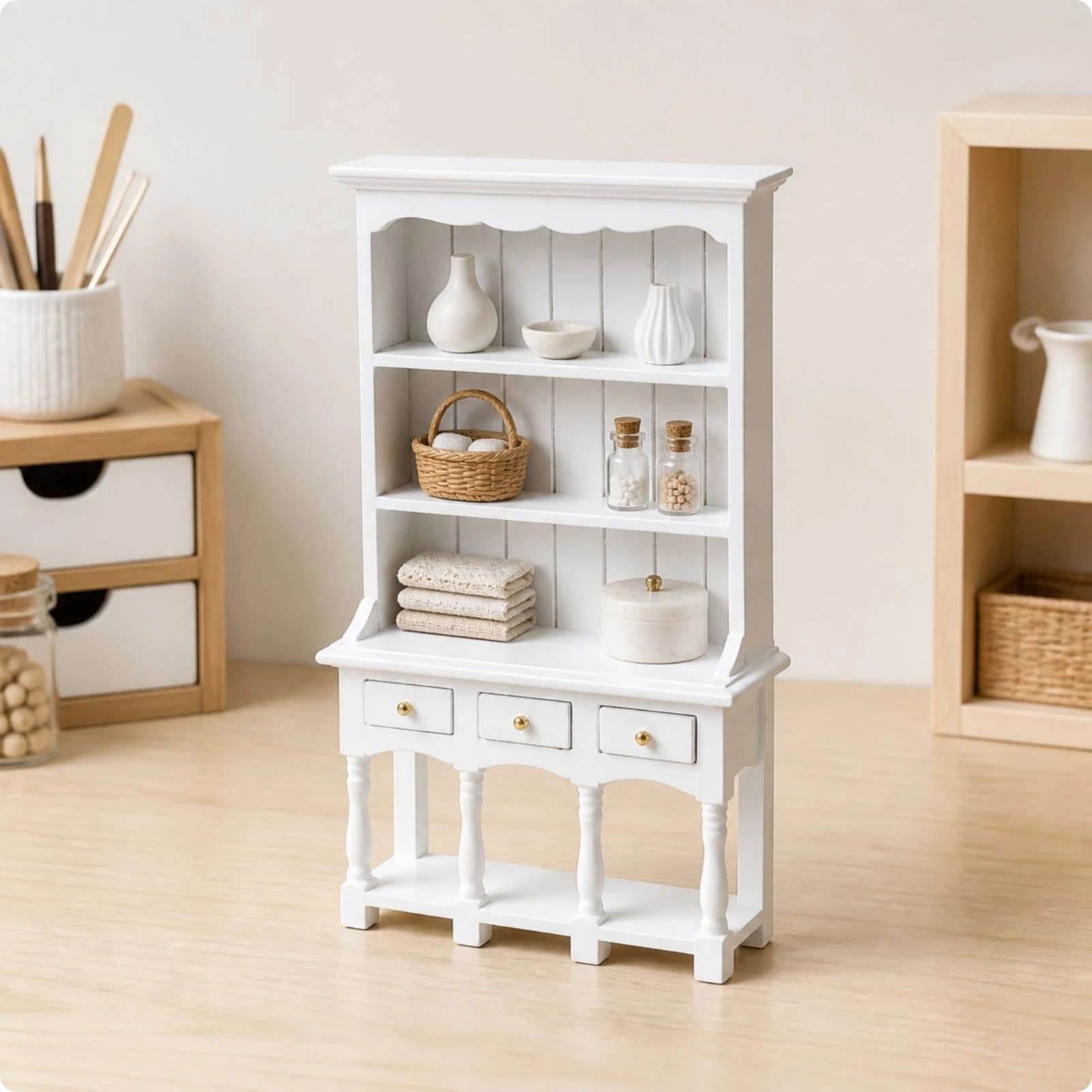 1:12 Scale Dollhouse Storage Cabinet Functional Miniature Cabinet with Drawers and Shelves Compact Exquisite Details