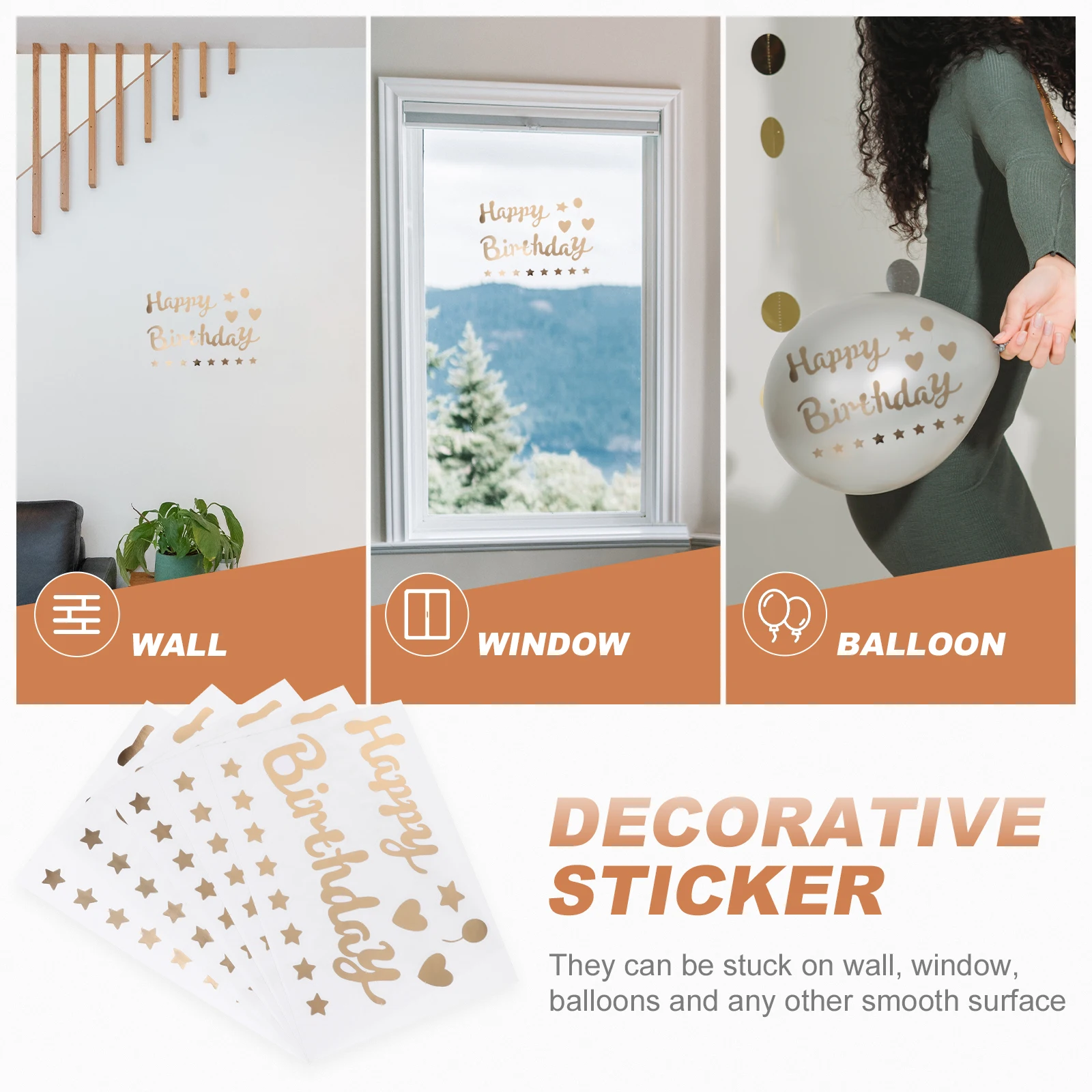 

5pcs Birthday Balloon Stickers Decorative Party Decals Wall Window Balloons Home Garden Decoration Sticker Supplies Removable