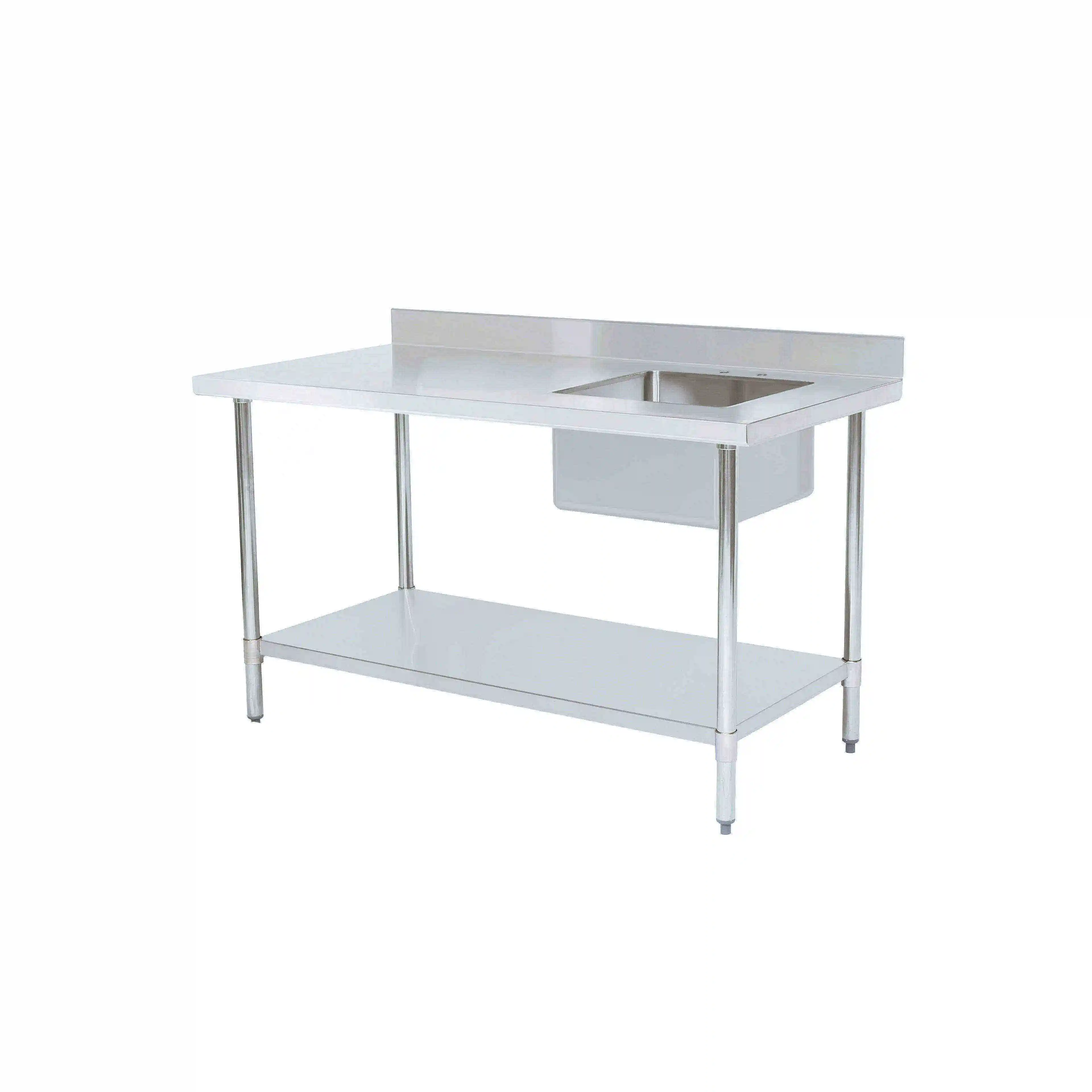 Commercial Single Sink with Drainboard Stainless Steel Double Catering Kitchen Sink Work Bench Table with Undershelf