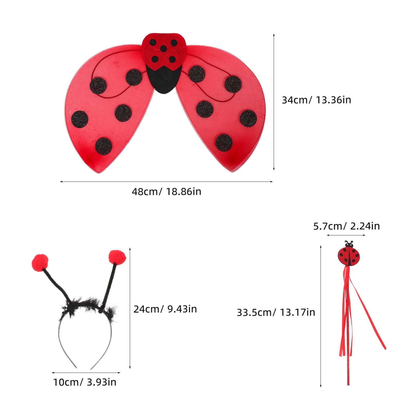 1 Zestaw Kostiumu Czerwonej Biedronki dla Dzieci Składane Skrzydła z Błyszczącą Różdżką i Opaską z Antenami Zabawa Kreatywna Występ Sceniczny Karnawał