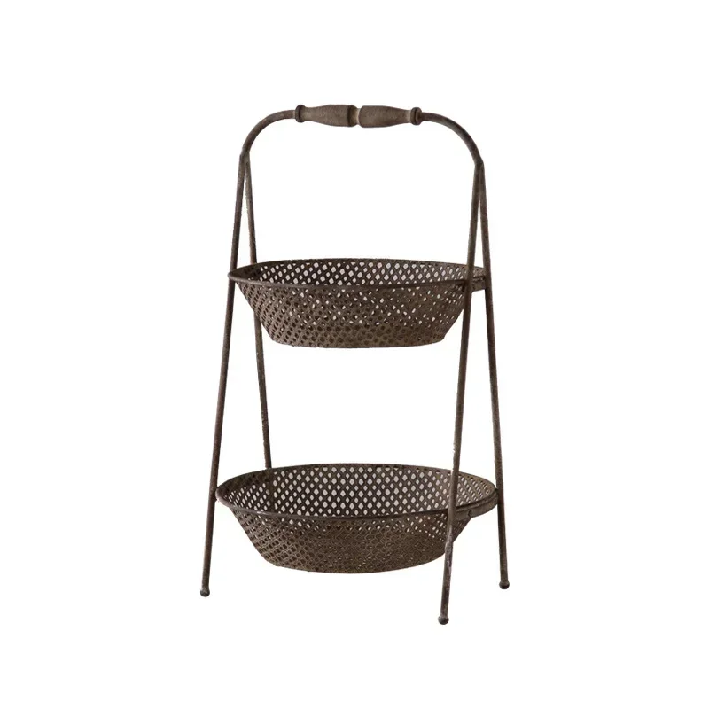 American hollow, multi-layer old retro, wrought iron fruit basket, decorative tray utensils