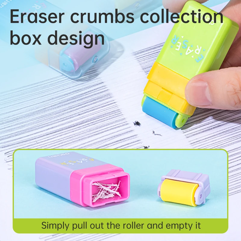 Deli 12Pcs Colorful Roller Eraser with Roller Cleaning Eraser for Kid School Supply Correction Rubber Stationery Store Wholesale